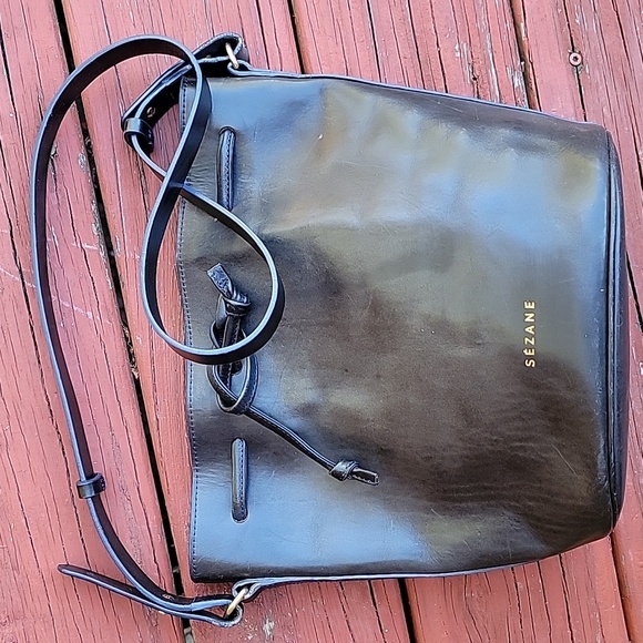 Sézane Grey Leather Bucket Bag - Picture 1 of 16